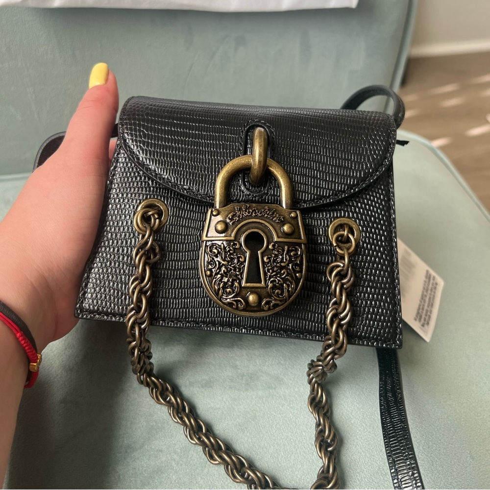 MOSCHINO NWT  Black Solid Padlock Crossbody Leather Handbag